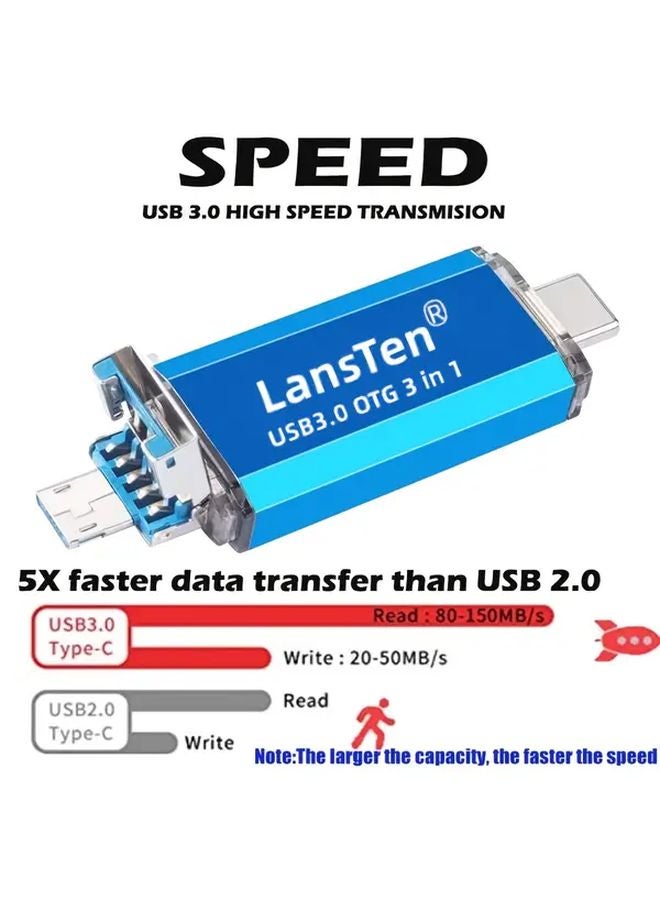 LansTen 128GB 3 In 1 USB C Flash Drive USB A And Type C 3 0 Dual Drive OTG For Android Smartphone Tablet Computer - Image 3